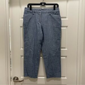 Lands' End Blue Chambray 100% Cotton Cropped Capri Slim Leg Pants 4P